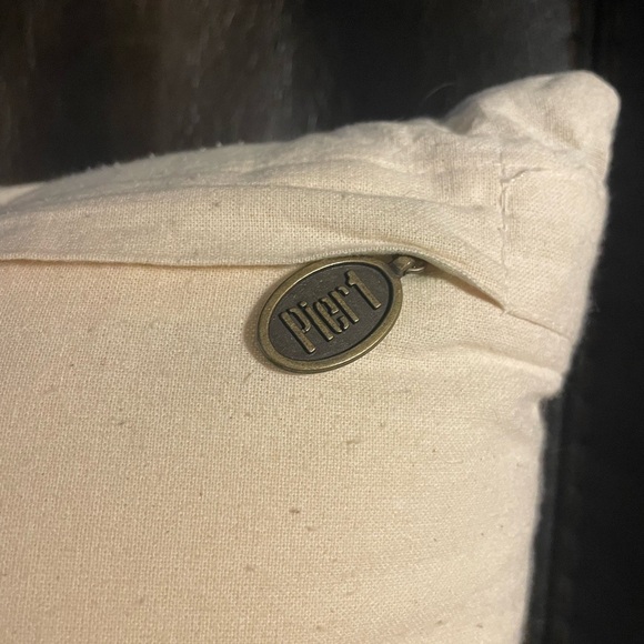 Pottery Barn Crewel Floral Striped Lumbar Pillow Navy Blue Cream Embroidered - Picture 3 of 6